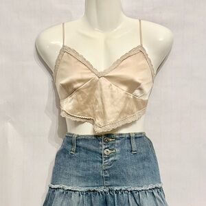 Love Tree Beige Lace-Trim Satin Camisole